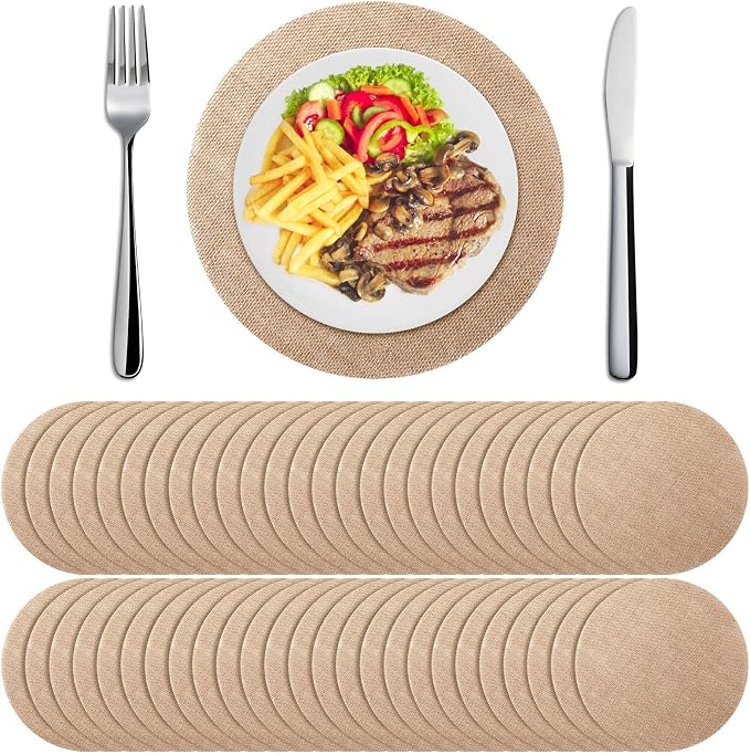 100 Pieces Round Burlap Placemats Bulk 13.78 Inch Reusable Placemats Brown Table Mats Boho Circle Rustic Table Decorations for Wedding Fall Christmas Holiday Farmhouse Party Supplies