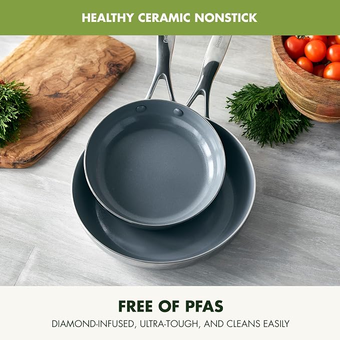 GreenPan Valencia Pro Ceramic Nonstick 9.5" & 11" Frying Pan Skillet Set, Hard Anodized PFAS-Free Cookware, Induction Ready & All Cooktops, Eggs & Omelets, Dishwasher & Oven Safe to 600F, Gray