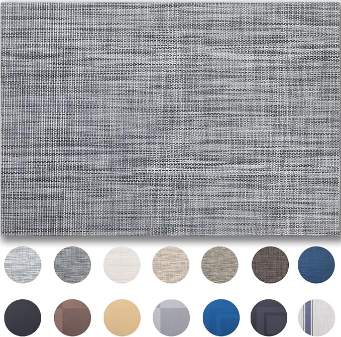 Placemats Set of 6 - Easy Clean Woven Vinyl Placemats for Dining Table, Indoor/Outdoor Place Mats, Washable PVC Table Mats（Dark Gray）