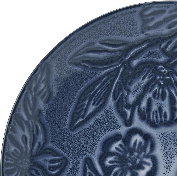 Paltzgraff Garden Elegance 12 Piece Floral Stoneware Dinnerware Plate Bowl Dish Set, Service for 4, Blue