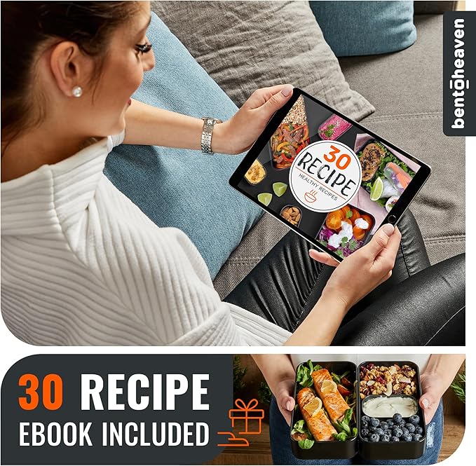 Bentoheaven Bento Box Adult, Stackable Lunch Box, 40 oz, Outer Space | BPA-free, leakproof and microwave-safe with 2 compartments, utensils, chopsticks, divider and sauce cup for men and women.