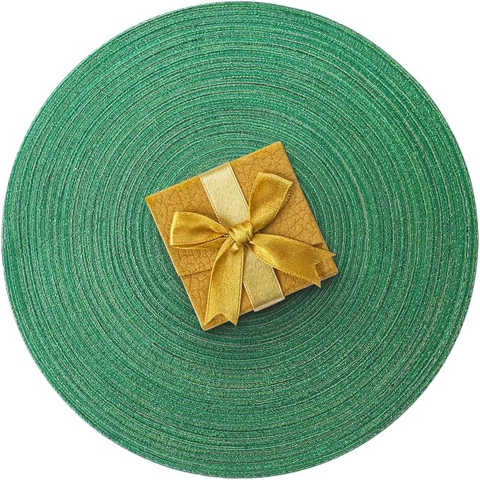 AHHFSMEI Round Braided Placemats Set of 6 Woven Table Mats for Dining Table Heat Resistant Easy to Clean Perfect for Kitchen & Home Decor (Christmas Green)