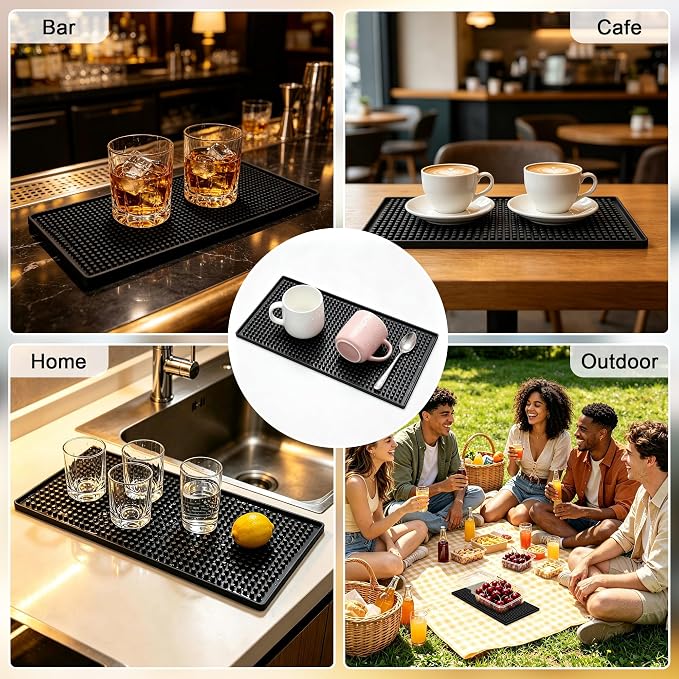 XieNie Bar Mat, 12"x6" Non-Slip PVC Mats for Home Coffee Bar Countertop | Versatile for Coffee Drinks Cocktail Makers, Keep Bar Counter Tops Neat Tidy, Dry Dishes Cups Glasses, Hand and Machine Wash