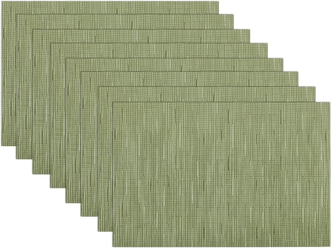 SHACOS Placemats Set of 8 Woven Vinyl Place Mats for Dining Table Wipe Clean Heat Resistant Washable Kitchen Table Mats (8, Olive Green)