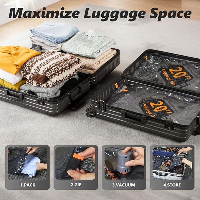 Travel Vacuum Bags with Cordless Electric Pump, 16 Combo Compression Packing Cubes for Clothing Clothes, Luggage Suitcase Organizer, Space Saver Vacation Cruise Travel Essentials