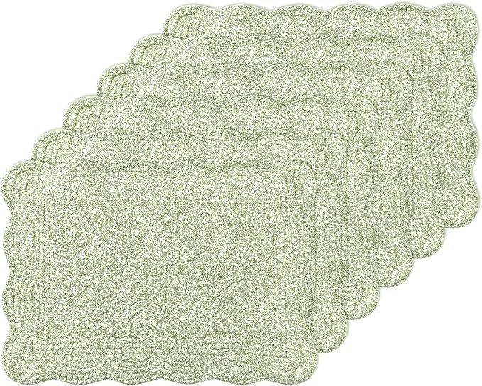 6 PC Quilted Placemats, 18"X13"Extra Large Cotton Placemats Set of 6, 100% Cotton Fabric Washable Cloth Table Mats for Kitchen & Dining Table - Soft &Easy Clean(Green Crushed Flower, Rectangular)