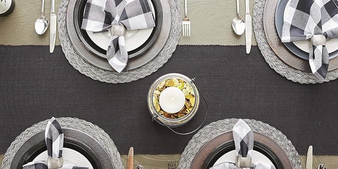 DII Basic Everyday Ribbed Tabletop 100% Cotton, Table Runner, 13x72, Black