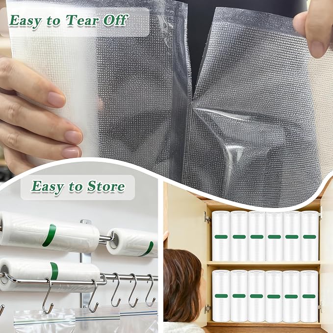 Pre-Cut Perforated Vacuum Sealer Bags Rolls,4x6 Inch Heavy-Duty Vacuum Sealer Roll Bags 4 Rolls 160 Tear Off Bags,Easy-Tear Food Grade Storage Bags for Sous Vide, Freezer & Meat (BPA Free)