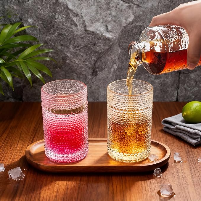 Bandesun Vintage Hobnail Drinking Glasses Set of 12, 13oz Colorful Beaded Bubble Glass Cups for Kitchen, Multiple color Embossed Water Tumbler for Whiskey,Cocktail, Beer, Wine, Water & Juice