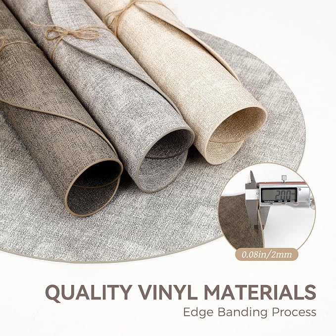 13" Round Placemats Set of 6, Reversible Faux Leather Wipeable Table Mats | 2mm Vinyl Heat Resistant Waterproof Oilproof Scratch Proof Non-Slip, Washable for Kitchen Dining Indoor Outdoor (Dark Coffee)