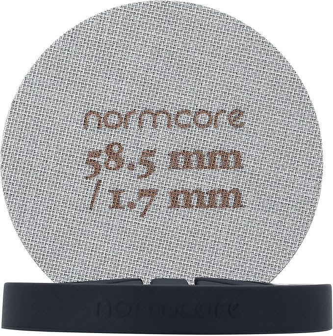 Normcore 2 Packs 58.5mm Puck Screen with Stand - Reusable Contact Shower Screen with Silicone Holder - 1.7mm / 1.0mm Thickness 150μm Mesh - Compatible with Espresso Machine 58mm Portafilter Basket