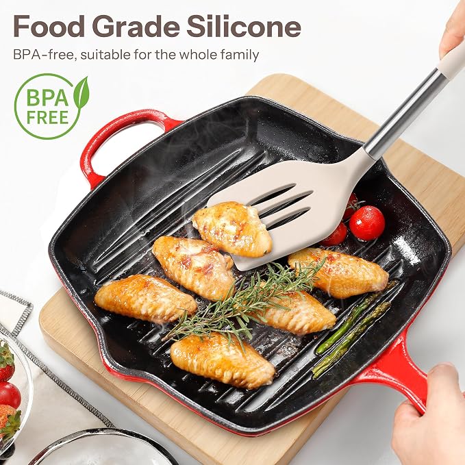 NCUE 28-Piece Silicone Kitchen Utensils Set with Stainless Steel Handles | 446°F Heat Resistant Cooking Utensils Set with Holder, BPA-free Food Grade, Nonstick Cookware Safe, Great for New Home Baking