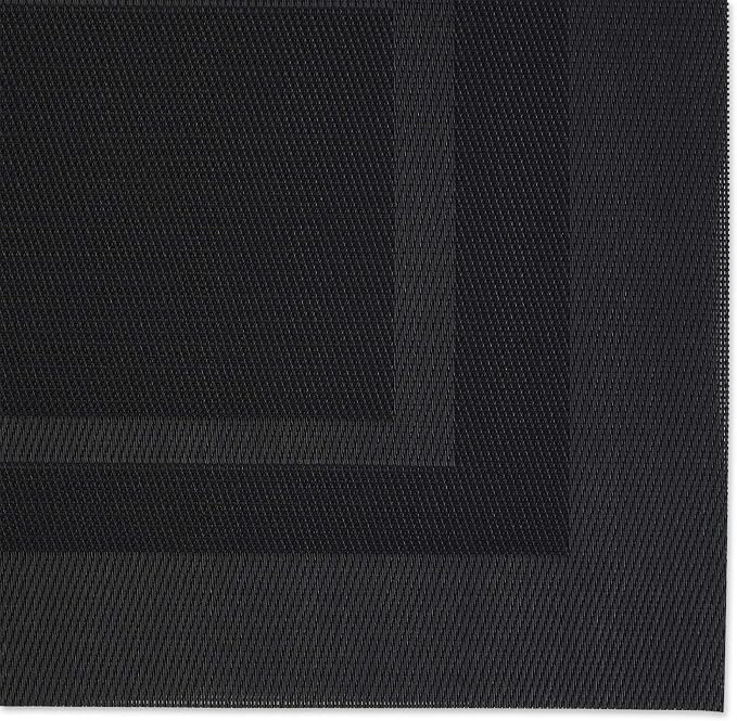 DII PVC Tabletop Collection Woven Indoor/Outdoor, Placemat Set, 13x17.25, Black, 6 Piece