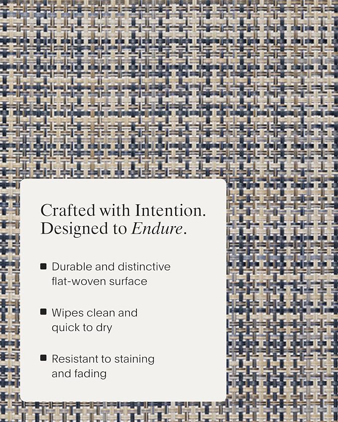 Chilewich Basketweave Placemats, Woven Round Placemats Set of 4 | Reusable, Stain-Resistant, Indoor/Outdoor Tabletop Protection, Coast, 15"