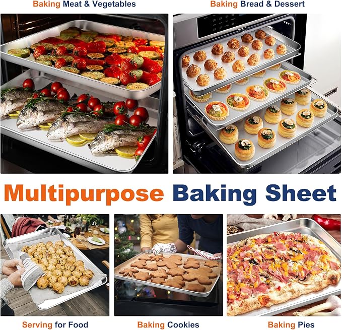 P&P CHEF Baking Sheet Pan, Stainless Steel Cookie Sheet, 19.6 Inch & 1 Pcs | Oven Tray Sheet Pan for Baking & Serving, Baking Tray for Multi Uses, Heavy Duty & Non-toxic, Rust Free & Dishwasher Safe