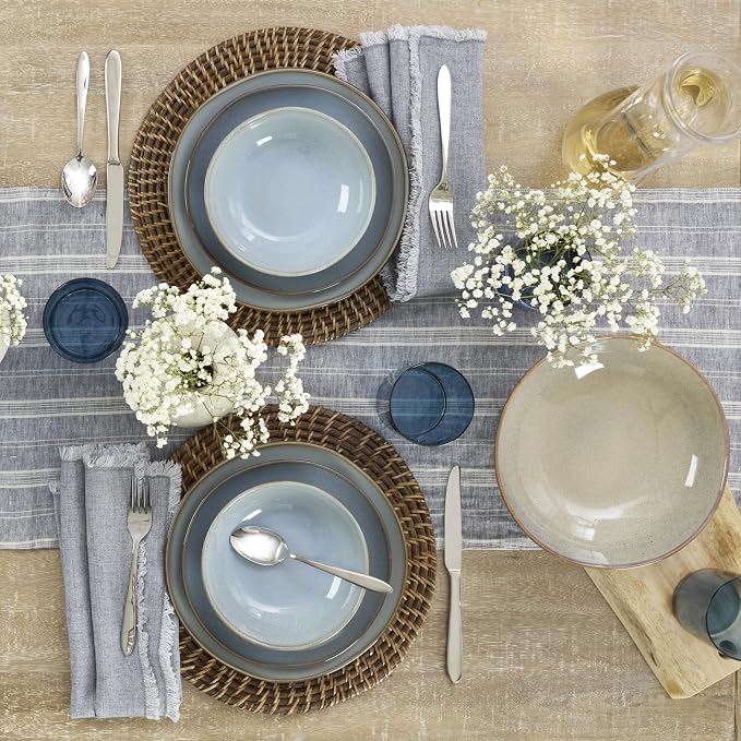 Oneida Organic Shades Oatmeal Stoneware 2-Piece Serving Platter Set | dishwasher safe, microwave safe | includes platter and serving bowl | 44oz, food tray, gift for women