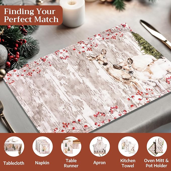 Maison d' Hermine Placemats Set of 4 Reusable 100% Cotton (13"x19") | Cloth Place Mats Washable Table Mats for Kitchen Dining Party Wedding Hotel Home Thanksgiving Christmas - Mountain Life