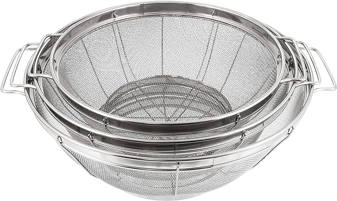 U.S. Kitchen Supply Set of 3 Stainless Steel Colander Strainers Net Baskets 5, 4, & 3-Quart - Colander with Handles & Resting Base - Stainless Steel Sieve, Mesh Strainers and Colanders for Kitchen