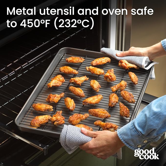 GoodCook Set of 2 Everyday Nonstick XL Cookie Sheet and XL Cooling Grid, Gray