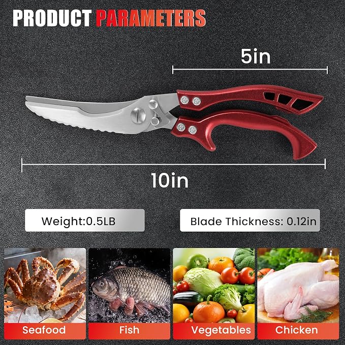 Heavy Duty Kitchen Shears by ANDONG, Kitchen Scissors,Stainless Steel Poultry Shears Heavy Duty Professional, Red