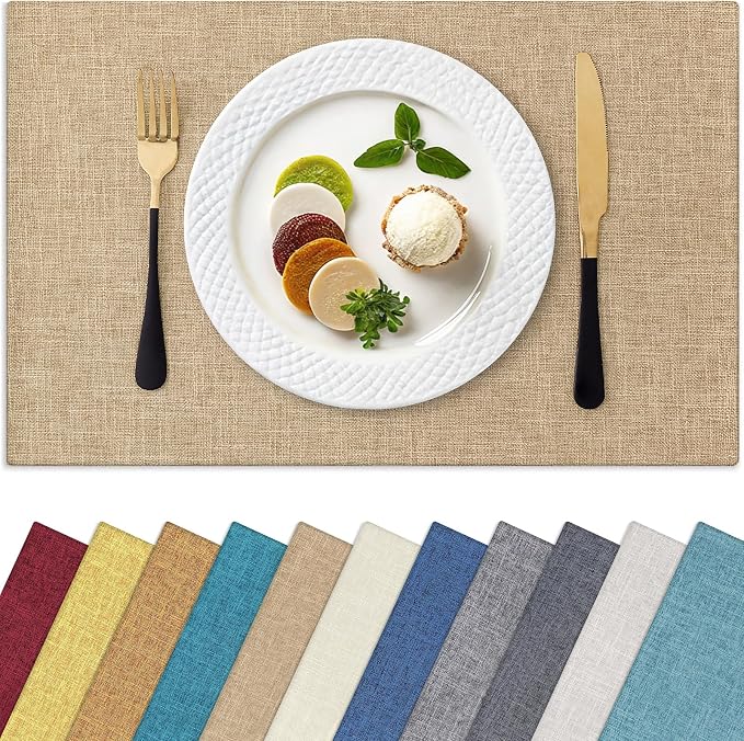 Homaxy Cloths Placemats for Dining Table Set of 6, 13" x 19", Flaxen | Heat Resistant, Washable, Cotton Linen Blend Table Mats, Easy to Clean Place Mats, Indoor Outdoor