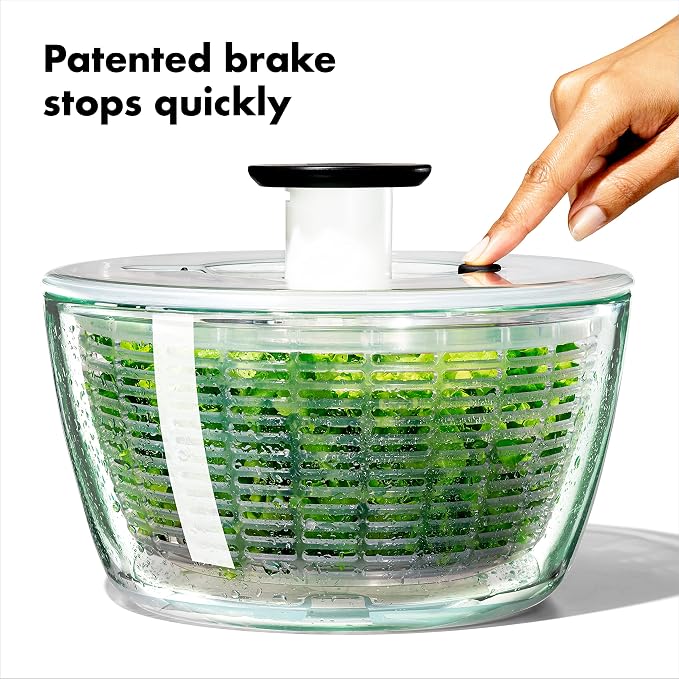 OXO Good Grips Glass Salad Spinner (6.22 Quart) and OXO Good Grips GreenSaver Produce Keeper - Large (5 qt/4.7 L), White
