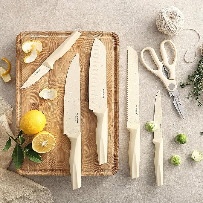 7-Piece Kitchen Knife Set ，Knife Block Sets and High-Carbon Stainless Steel Kitchen Knives for Cooking ，Dishwasher Safe,Ergonomic Handle