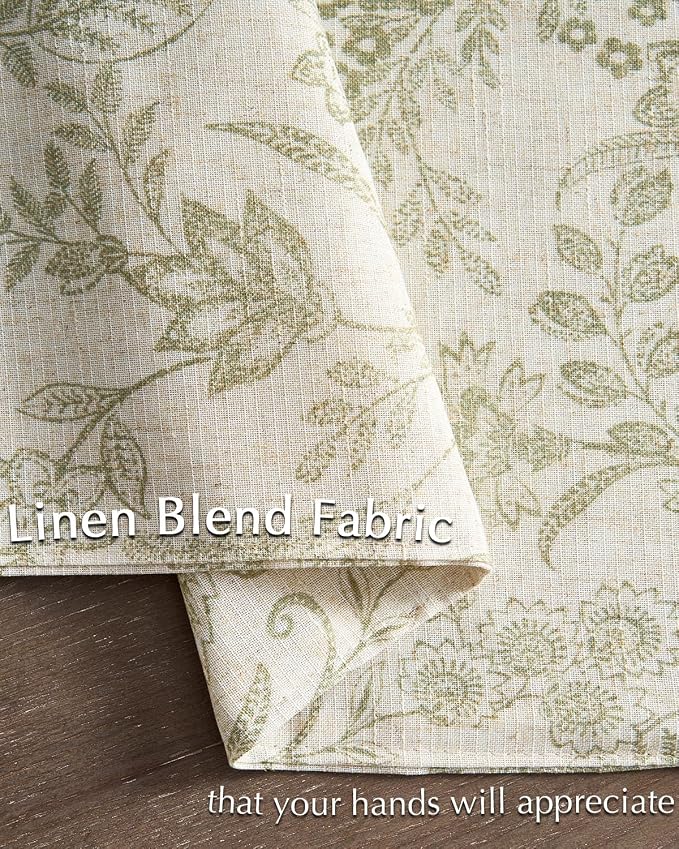 jinchan Linen Floral Placemats Set of 4 Farmhouse 13x19 Inch Green | Fabric Placemats, Cottage Style, Vintage Botanical Pattern, Machine Washable, Easy to Store, Reusable