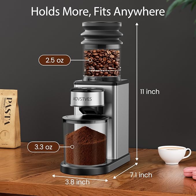Electric Coffee Grinder, Suitable for Home Use, Features 25 Precise Grinding Settings, a 60-Second Timer Function, and an Easy-to-Clean Stainless Steel Coffee Bean Grinder