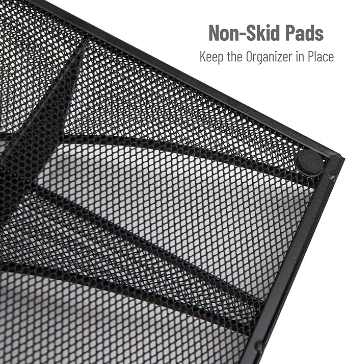 Mind Reader Countertop Organizer, 2 Tier Mesh Storage Caddy with 11 Compartments for Office Supplies, Breakroom Essentials, and Snacks