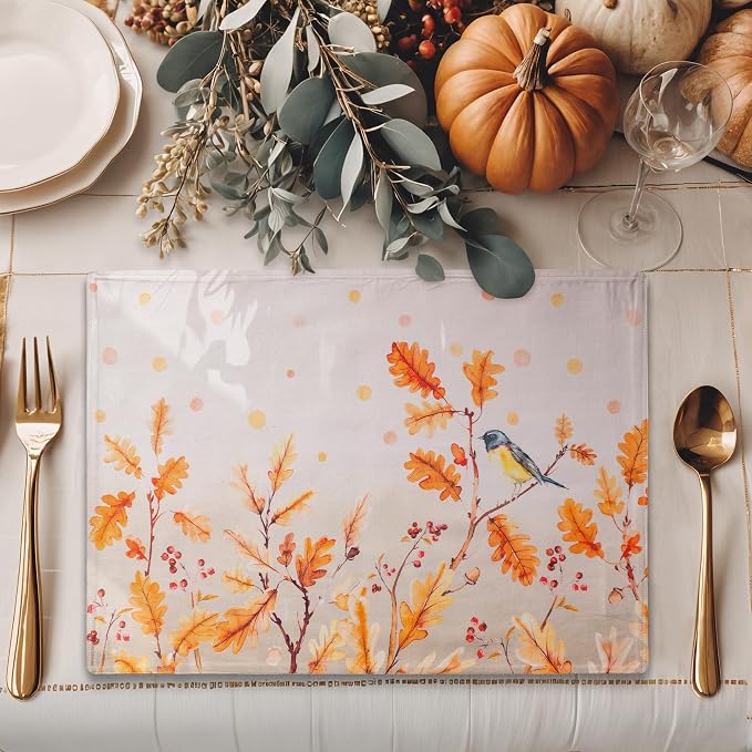 Maison d' Hermine Placemats Set of 4 Reusable 100% Cotton (13"x19") | Cloth Place Mats Washable Table Mats for Kitchen Dining Party Wedding Hotel Home Thanksgiving Christmas - Oak Leaves
