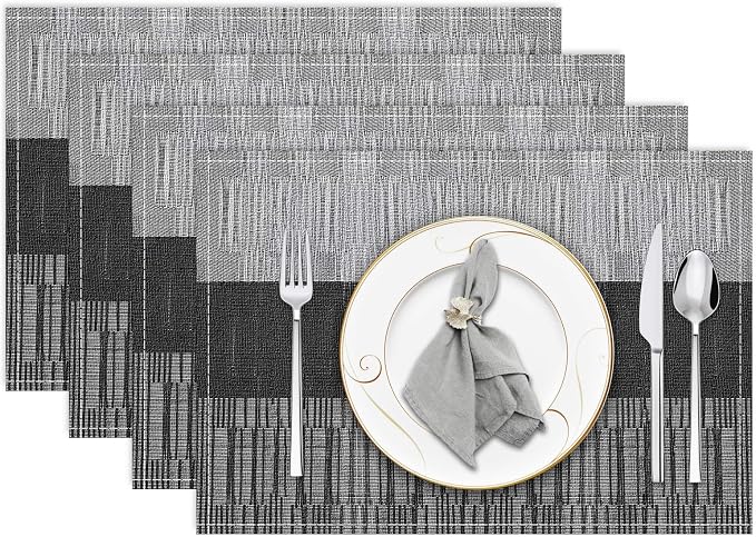 Black Halloween Placemats Set of 4, 12x18 Inch Washable Easy to Clean Heat-Resistant Anti-Skid Indoor Outdoor Table Mats for Holiday Party Kitchen Dining Room Decoration