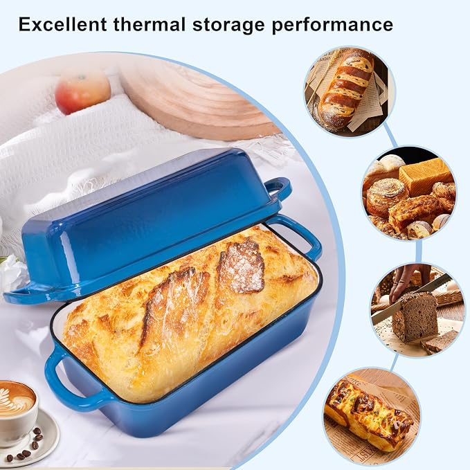 GRMImosa 9x5 Inch Cast Iron Loaf Pan with Lid, Loaf Pans for Homemade Bread | Cast Iron Bread Pan with Lid for Sourdough Baking, 9x5 Loaf Pan with 2-in-1 Design, Even Heat Distribution, Marseille