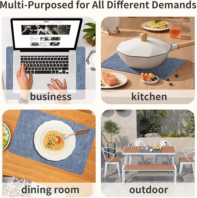 Maxpearl Faux Leather Placemats Set of 8, Easy to Clean, Blue | Waterproof - Heat Resistant - Non Slip - Wipe Clean Dining Table Place Mats, Suitable for Indoor & Outdoor Use, 17''×12''