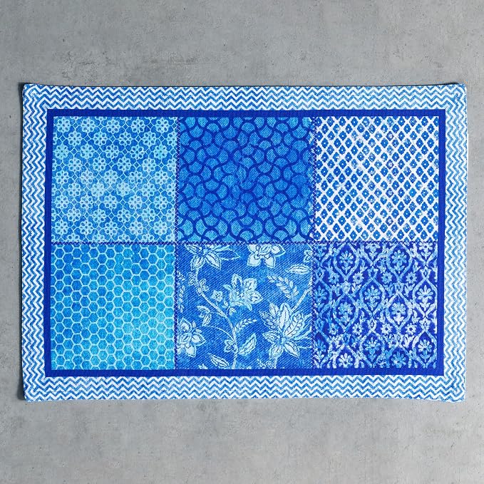 Maison d' Hermine Placemats Set of 4 Reusable 100% Cotton (13"x19") | Cloth Place Mats Washable Table Mats for Kitchen Dining Party Wedding Hotel Home Restaurant Spring Summer - Indigo Love