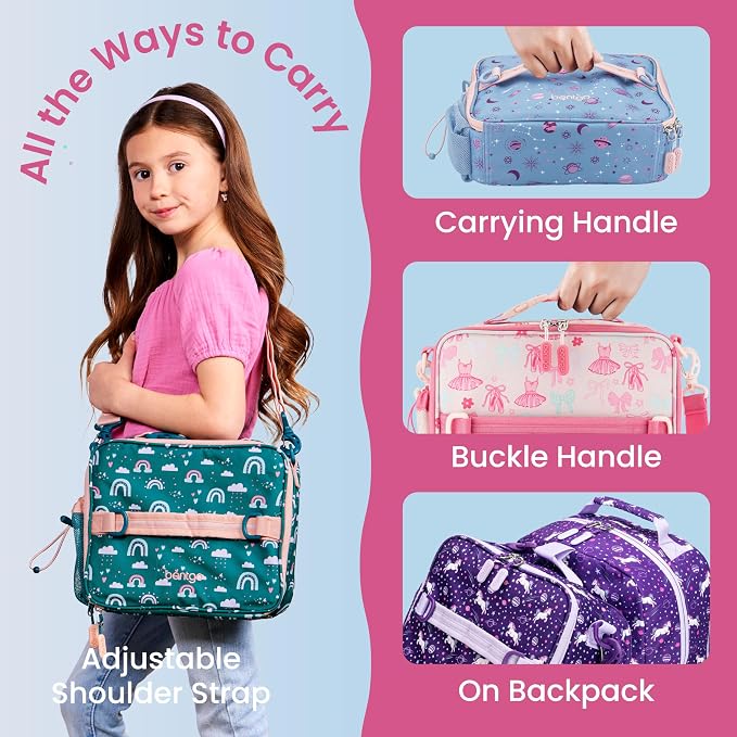 Bentgo Kids Prints Double-Insulated Reusable Lunch Bag | For Kids 3+, Adjustable Strap; Holds Lunch Box/Water Bottle/Snacks; Easy-Clean, Water-Resistant, Pocket (NEW Blooming Floral)