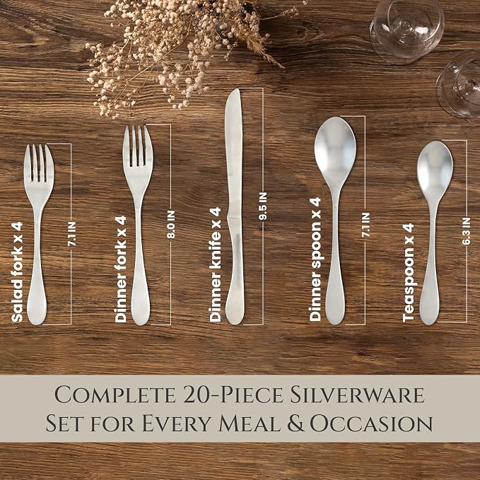 Knork Matte Flatware, Silver (Pack of 60)