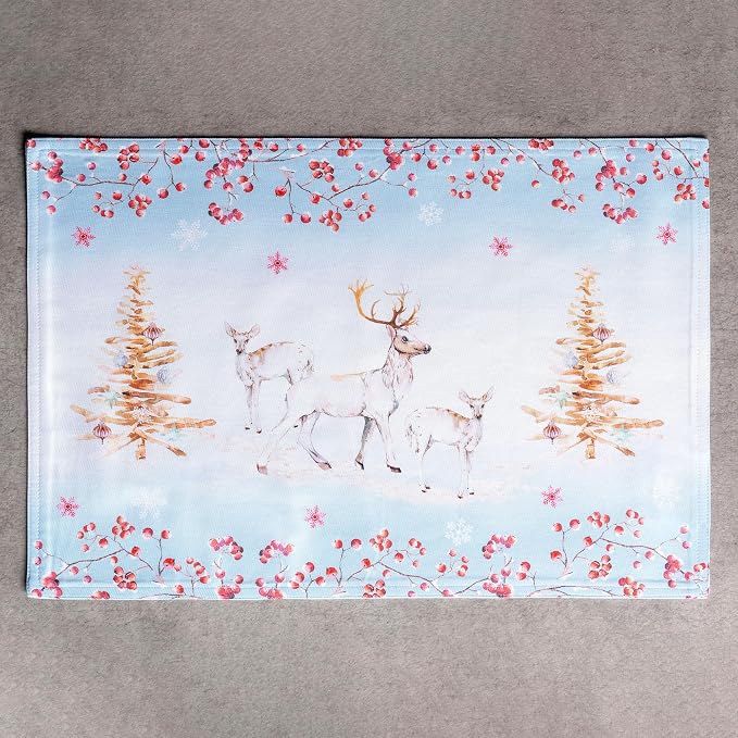 Maison d' Hermine Placemats Set of 4 Reusable 100% Cotton (13"x19") | Cloth Place Mats Washable Table Mats for Kitchen Dining Party Wedding Hotel Home Thanksgiving Christmas - Fairy Tale Forest