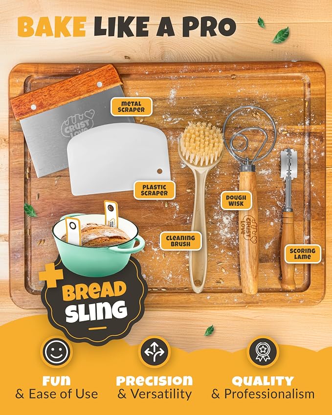 5 QT Cast Iron Bread Oven with Lid for Sourdough Bread Baking Set | Dutch Oven for Sourdough Bread Baking, Enameled Cast Iron, Banneton, Bread Sling, Lame, Dough Whisk & Step-by-Step Guide