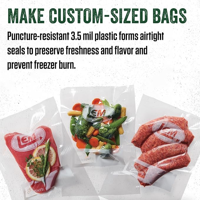 LEM Products MaxVac Vacuum Sealer Bag Roll, 8" x 20', 2 Count | Make Custom Sized Bags for Food Storage, Puncture Resistant, Compatible with Major Vacuum Sealer Brands