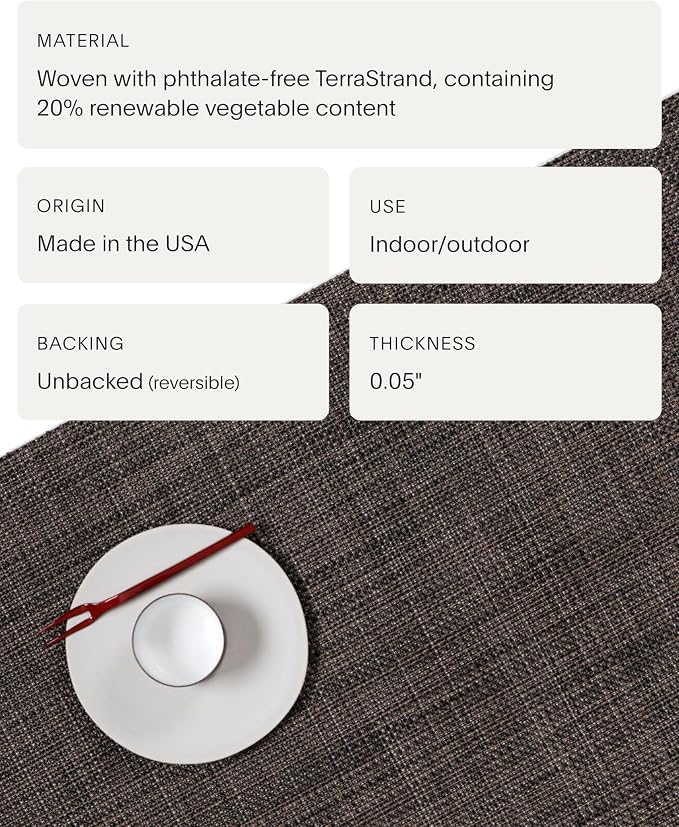 Chilewich Mini Basketweave Placemats, Round Woven Placemats Set of 4 | Reusable, Stain-Resistant, Indoor/Outdoor Tabletop Protection, Dark Walnut, 15" Round