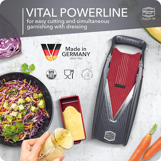 Börner Mandoline Slicer Vital (Starter Set) • Vegetable Slicer with Stainless Steel V-Blade • 10 Cutting Styles for Slices, Strips & Dices • Various Thickness Settings & Dressing Function