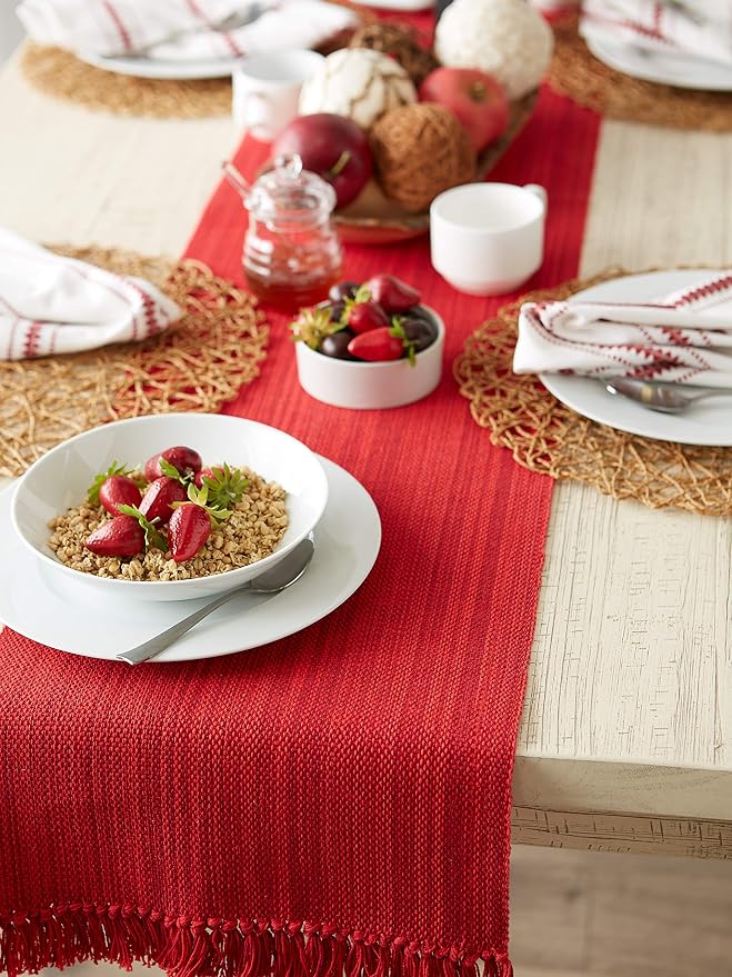 DII Variegated Tabletop Collection, Table Runner3x108, Tango Red