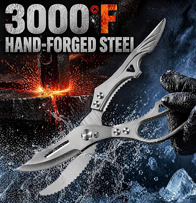 Heavy Duty Kitchen Scissors for Chicken, Fish & Meat | Cuts Tough Ingredients Easily,Superior Cutting Power,Ideal for Poultry&Seafood,Non-Slip Grip,Easy Cleaning,Rust Resistant