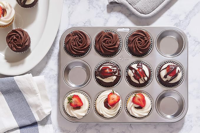 Fox Run Muffin and Cupcake Pan, 12 Standard Cup Stainless Steel Muffin Pan | Bake Cupcakes & Muffins | 12 Standard Cups | Durable Dishwasher Safe Stainless Steel | Consistent Results | Warp Resistant