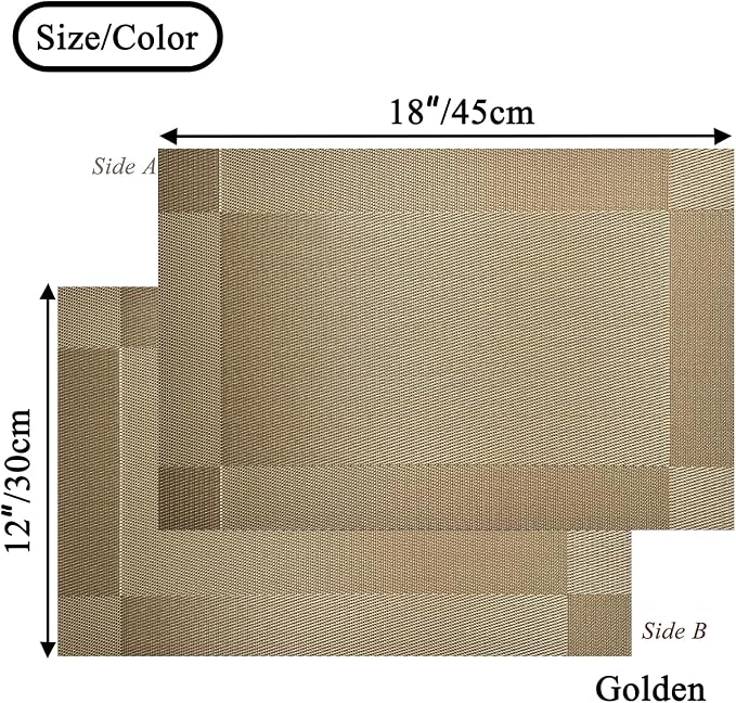 Vinyl Placemats Heat-Resistant Table Mats Washable Easy Clean Plastic Placemat for Kitchen Dining Table Set of 4 Indoor Outdoor (Lemon)