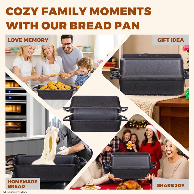 Cast Iron Loaf Pan with Lid, 11x5 Inch 5.8 Qt Pre-Seasoned Pan | Large Heavy-Duty Cast Iron Loaf Pan with Lid for Sourdough Bread, 11x5 Inch 5.8 Qt, 2-In-1 Design, Even Heat Distribution