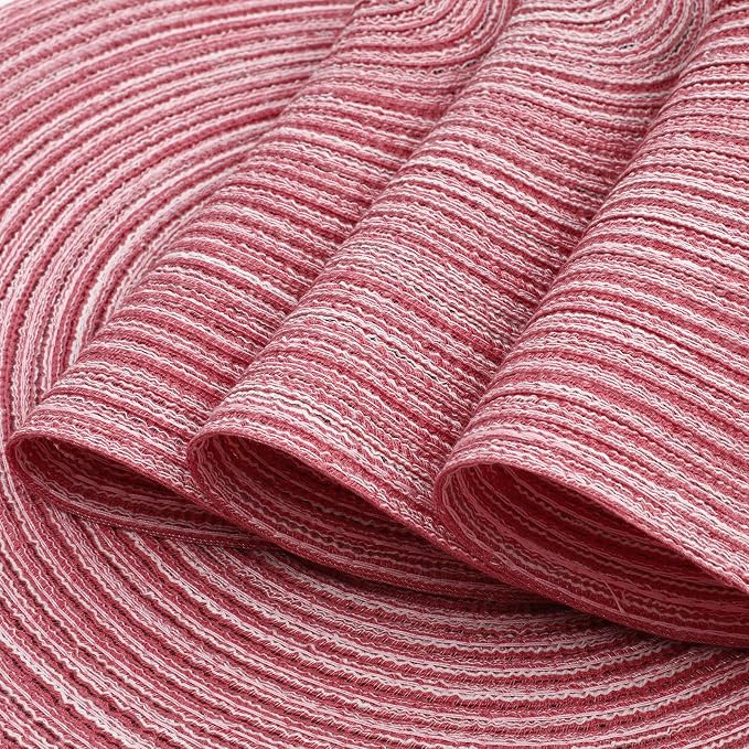 Topotdor 15 Inch Round Placemats Stain Resistant Anti-Skid Washable Polyproplene Table Mats Placemats(Pink, Set of 6)