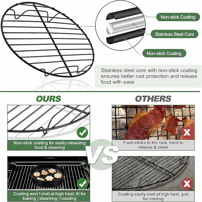 TeamFar Round Cooling Rack, 7.5" Non-stick Stainless Steel Baking Rack | 2 Pack Coated Cooking Wire Racks for Baking/Roasting/Steaming/Cooling, Healthy & Heavy-Duty, Oven Safe & Easy to Clean