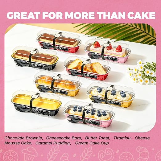 NPLUX Mini Cake Pans with Lids, 100 Pack Colorful 6.8oz for Birthday Treats | Good for custard, snack cups, fruit toppings and baked samples; organized pieces help speed up service lines.